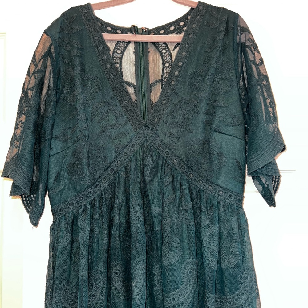 Pinkblush Dark Green Lace Maxi Dress